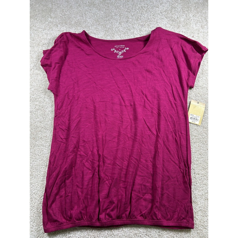 Sonoma Shirt Womens Small Pink Fuchsia Short Sleeve Casual Lightweight Top